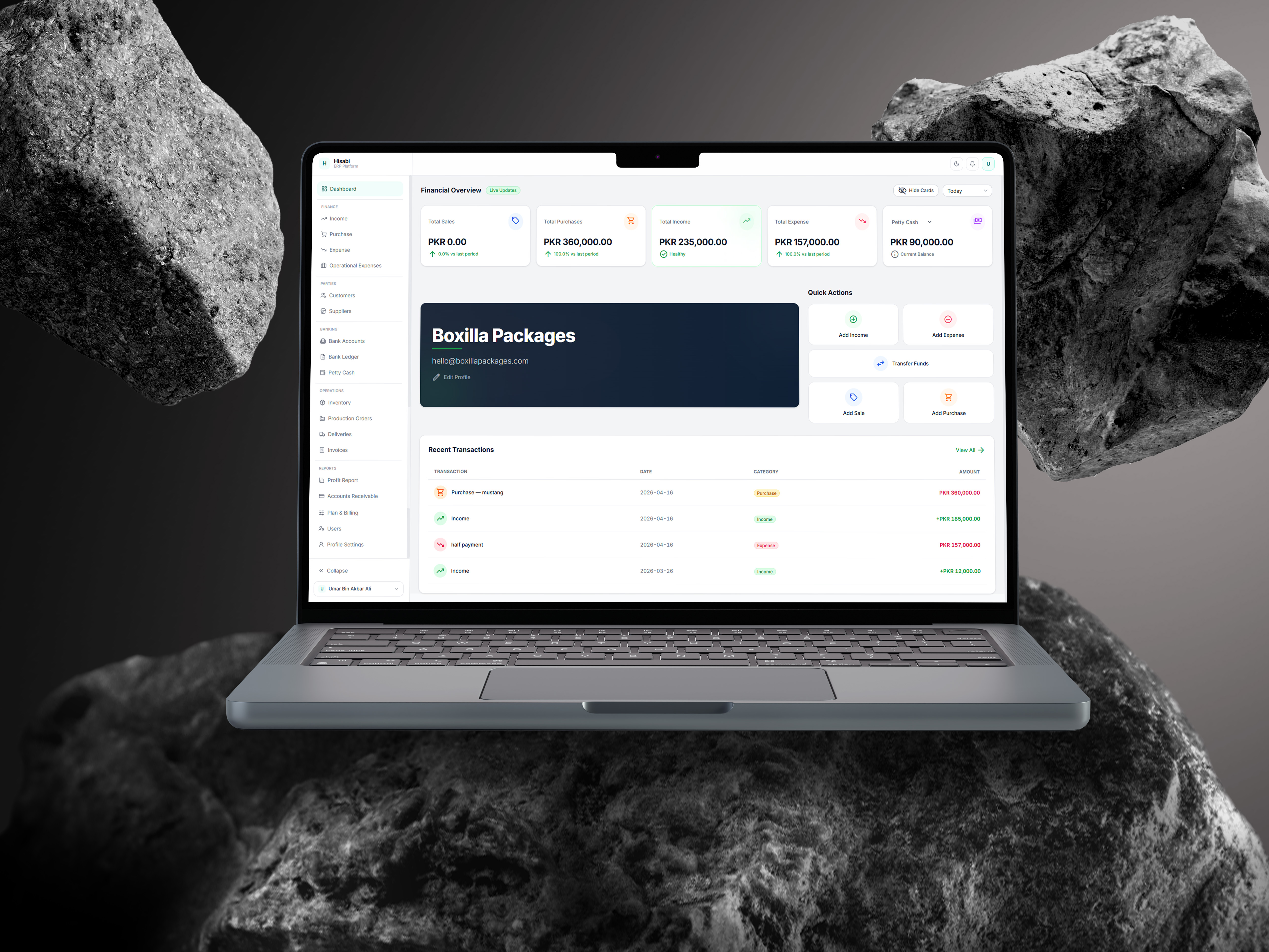 Hisabi ERP dashboard interface
