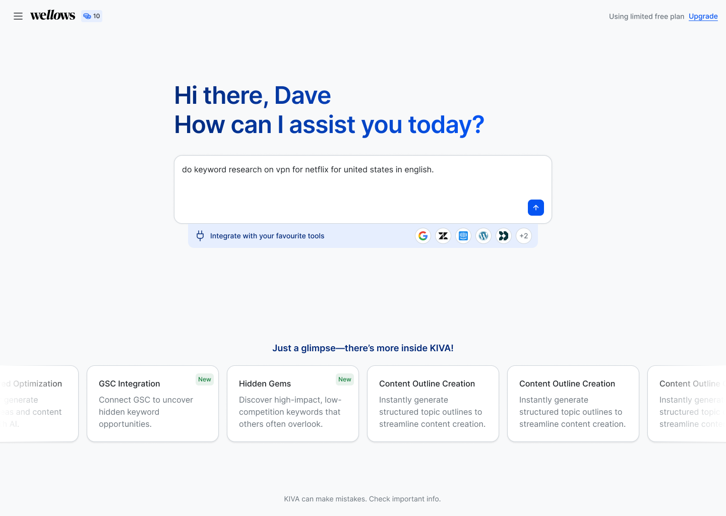 Conversational UI — Welcome screen