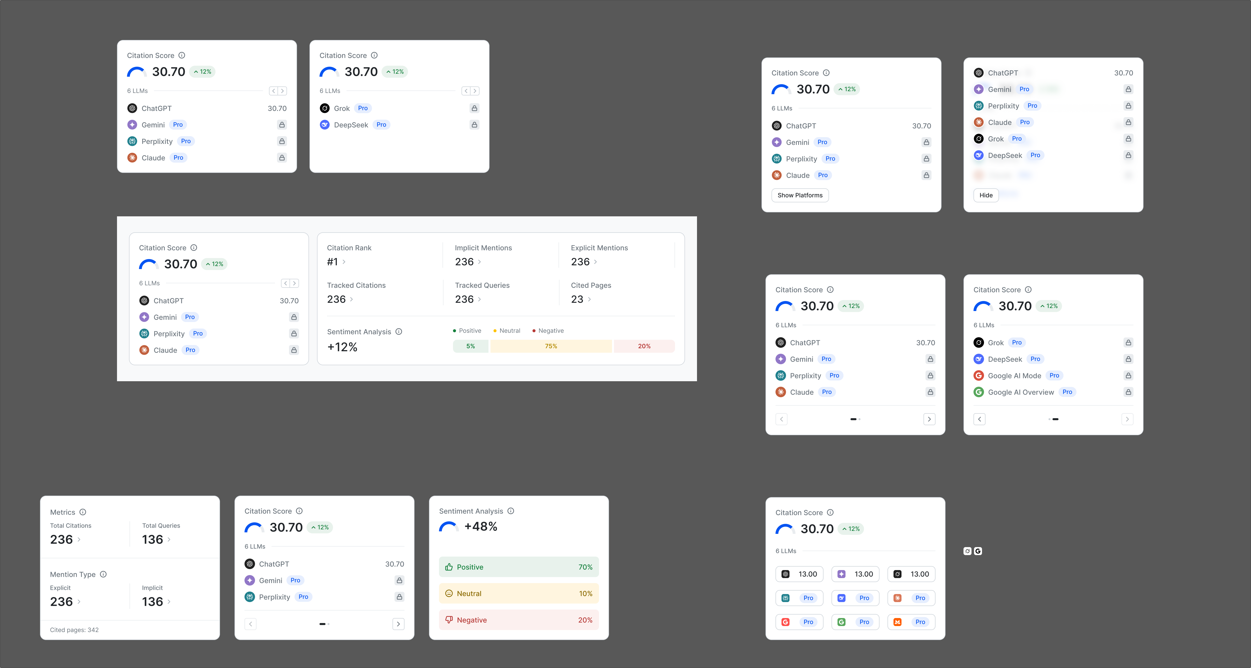 Figma board of first-fold card explorations