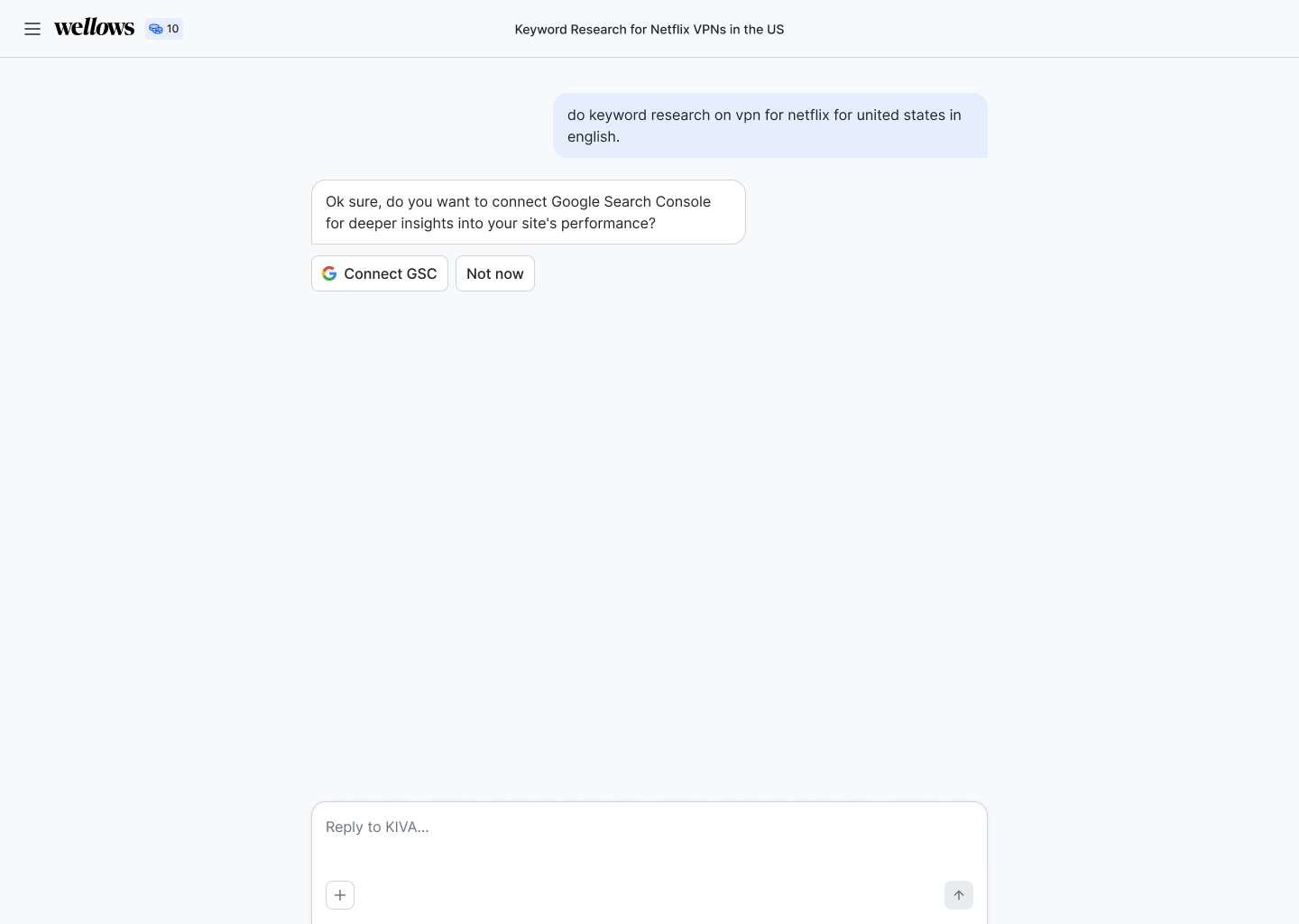 Multi-step Search Console connection inside a chat thread